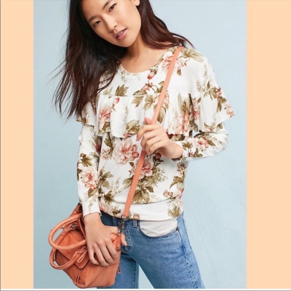 Anthropologie Floral Sweater Pullover